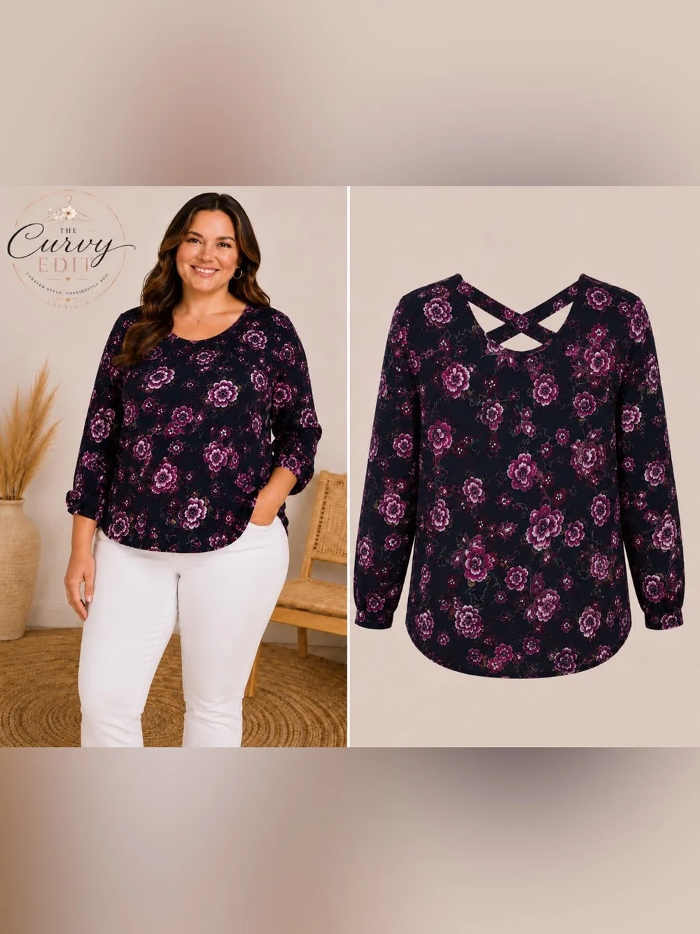Westport Floral Crisscross Back Blouse | Size 1X | Classic Staple Piece Dressy - Picture 1 of 10